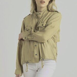 Dex Tan Semi-Cropped Utility Moto Jacket Plus Size 1X Neutral Cargo